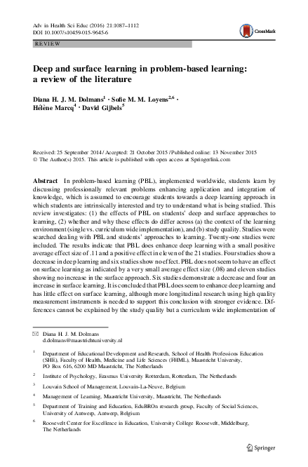(PDF) Deep and surface learning in problem-based learning: a review of ...