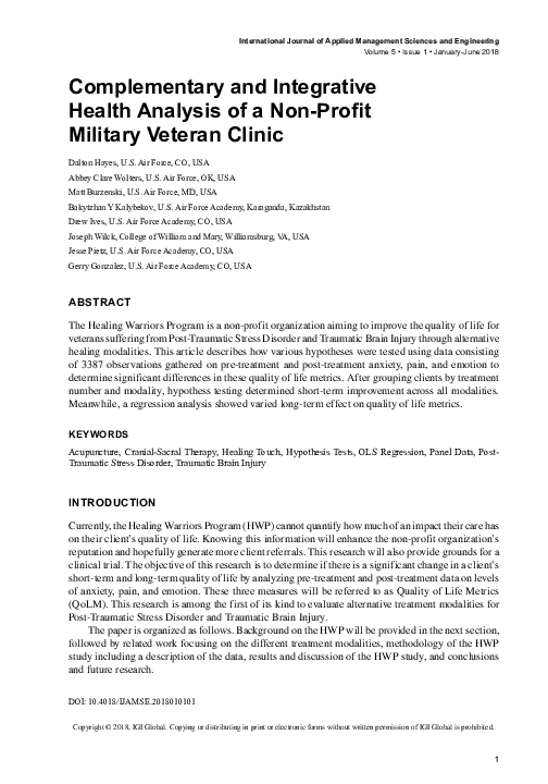 (PDF) Complementary and Integrative Health Analysis of a Non-Profit ...