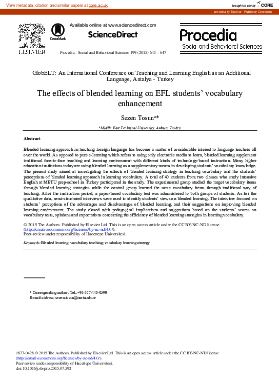 (PDF) The Effects of Blended Learning on EFL Students’ Vocabulary ...