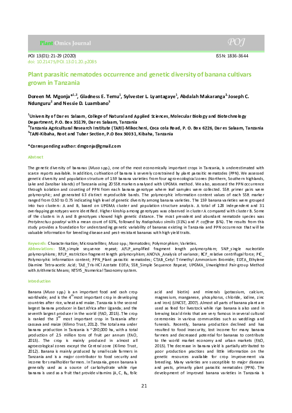 (PDF) Plant parasitic nematodes occurrence and genetic diversity of ...