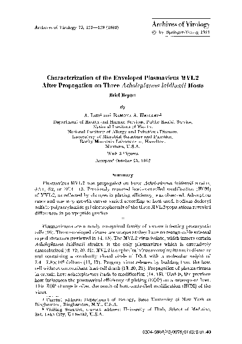 (PDF) Characterization of the enveloped plasmavirus MVL2 after ...