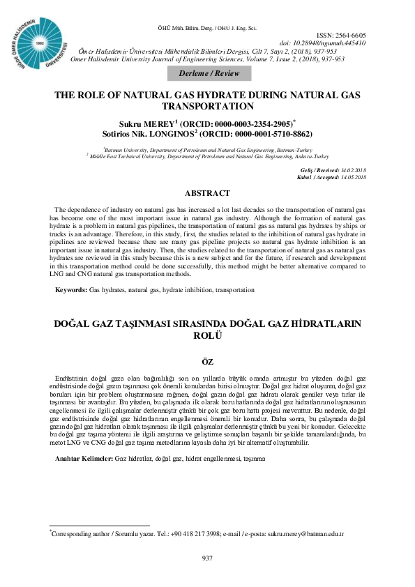(PDF) The Role of Natural Gas Hydrate During Natural Gas Transportation
