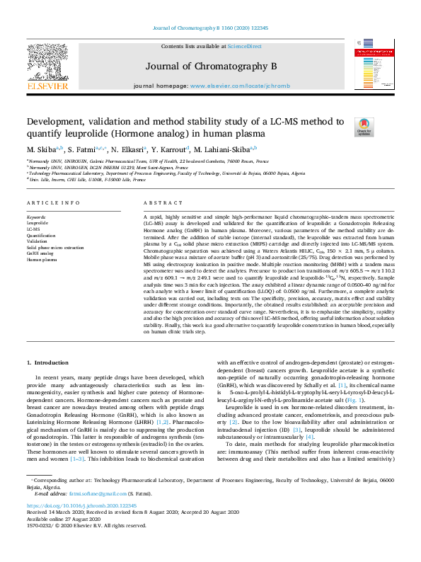 (PDF) Development, validation and method stability study of a LC-MS ...