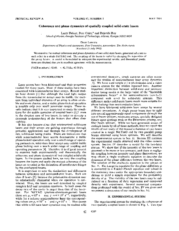 (PDF) Coherence and phase dynamics of spatially coupled solid-state lasers