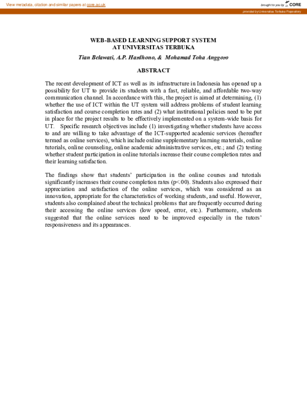 (PDF) Web Based Learning Support System at Universitas Terbuka
