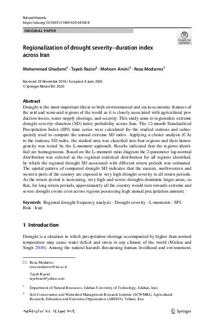 (PDF) Regionalization of drought severity-duration index across Iran
