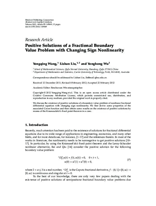 (PDF) Positive Solutions of a Fractional Boundary Value Problem with ...