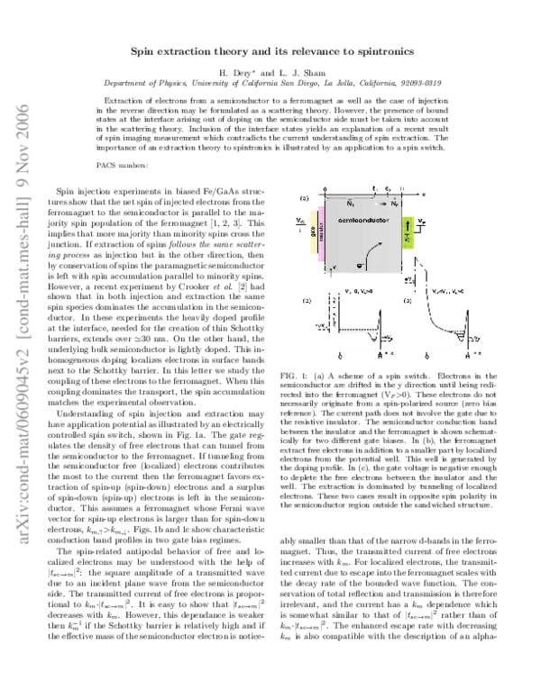 (PDF) Spin extraction theory and its relevance to spintronics