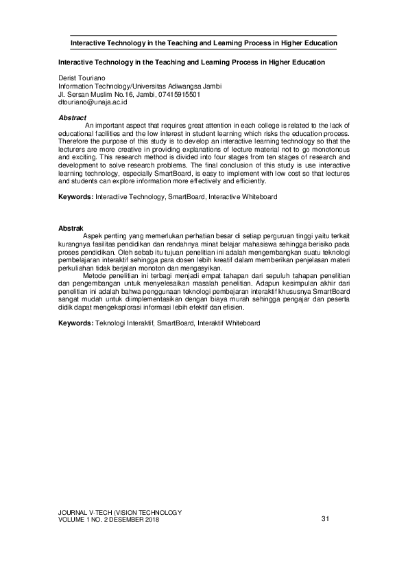 (PDF) Interactive Technology in the Teaching and Learning Process in ...