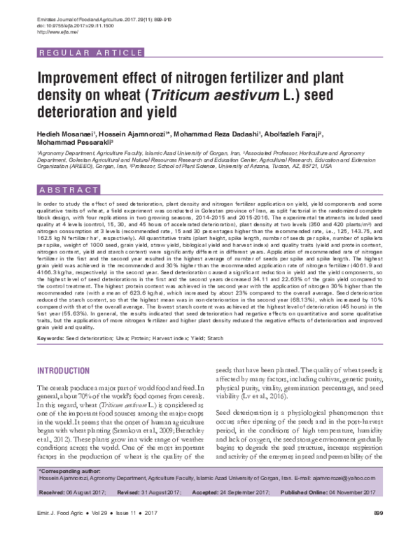 (PDF) Improvement effect of nitrogen fertilizer and plant density on ...