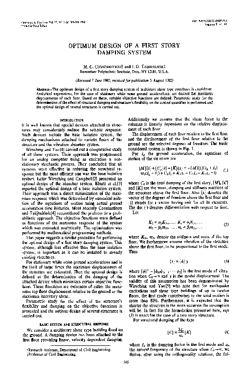 (PDF) Optimum design of a first story damping system
