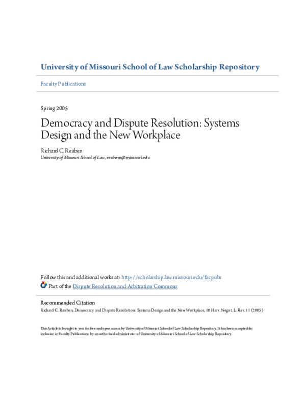 (PDF) Democracy and Dispute Resolution: Systems Design and the New ...