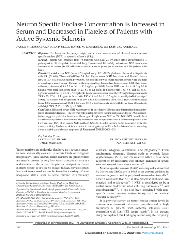 (PDF) Neuron specific enolase concentration is increased in serum and ...