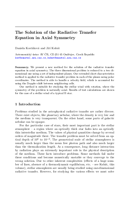 (PDF) The Solution of the Radiative Transfer Equation in Axial Symmetry