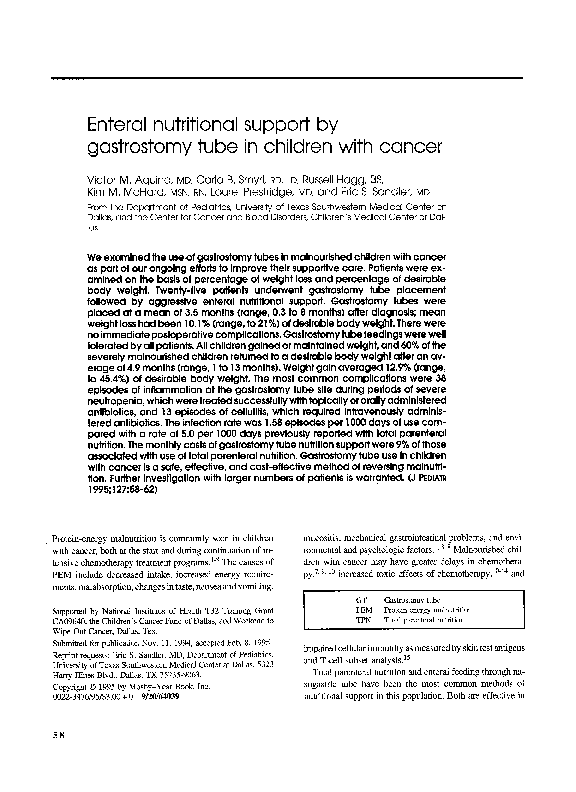 (PDF) Enteral nutritional support by gastrostomy tube in children with ...