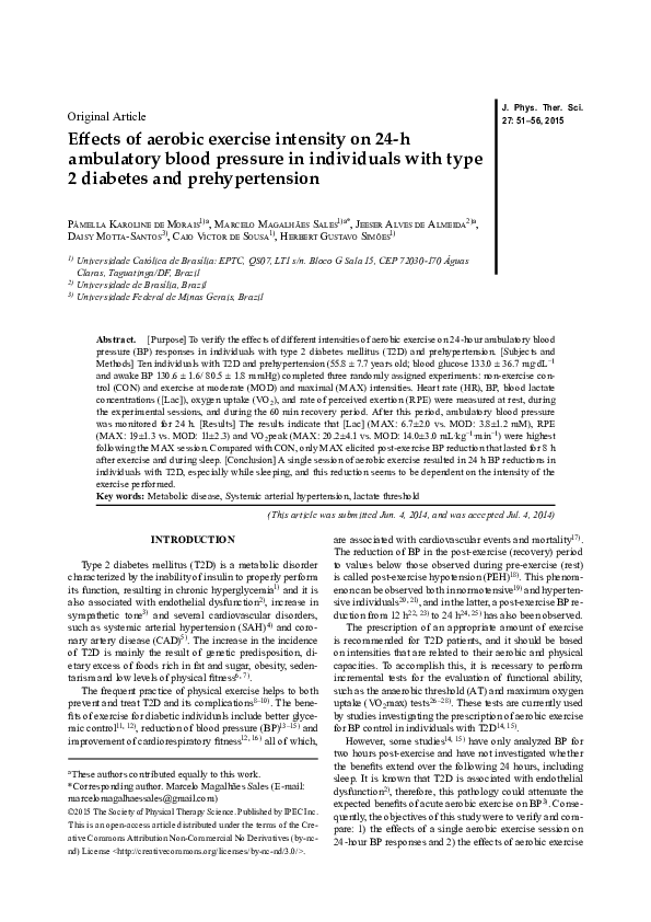 (PDF) Effects of aerobic exercise intensity on 24-h ambulatory blood ...