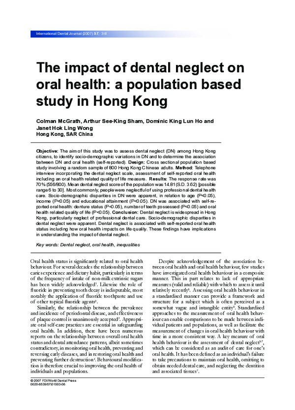 (PDF) The impact of dental neglect on oral health: a population based ...