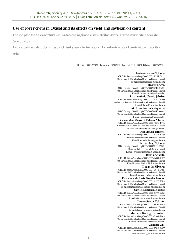 (PDF) Use of cover crops in Oxisol and its effects on yield and soybean ...