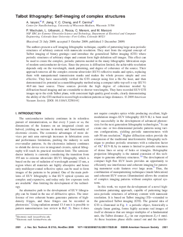 (PDF) Talbot lithography: Self-imaging of complex structures