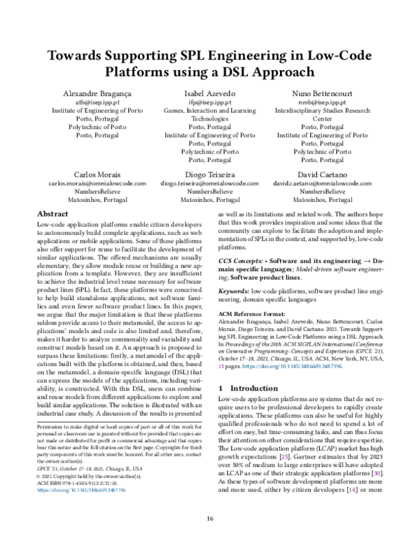 (PDF) Towards supporting SPL engineering in low-code platforms using a ...