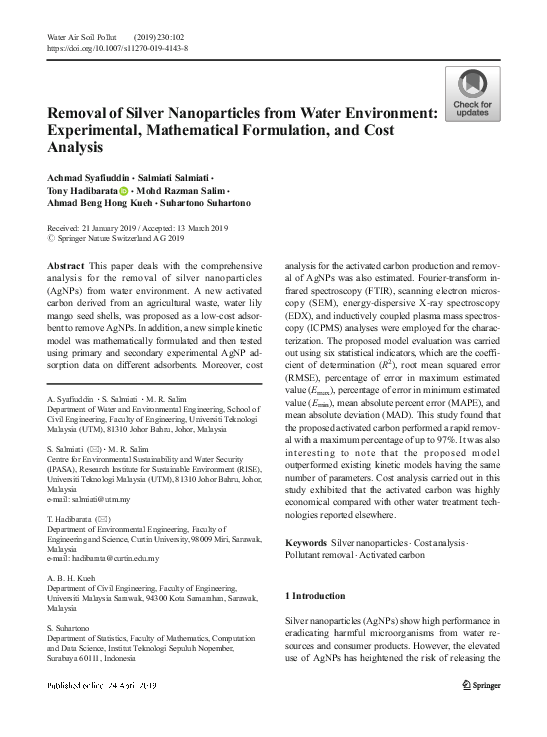 (PDF) Removal of Silver Nanoparticles from Water Environment ...