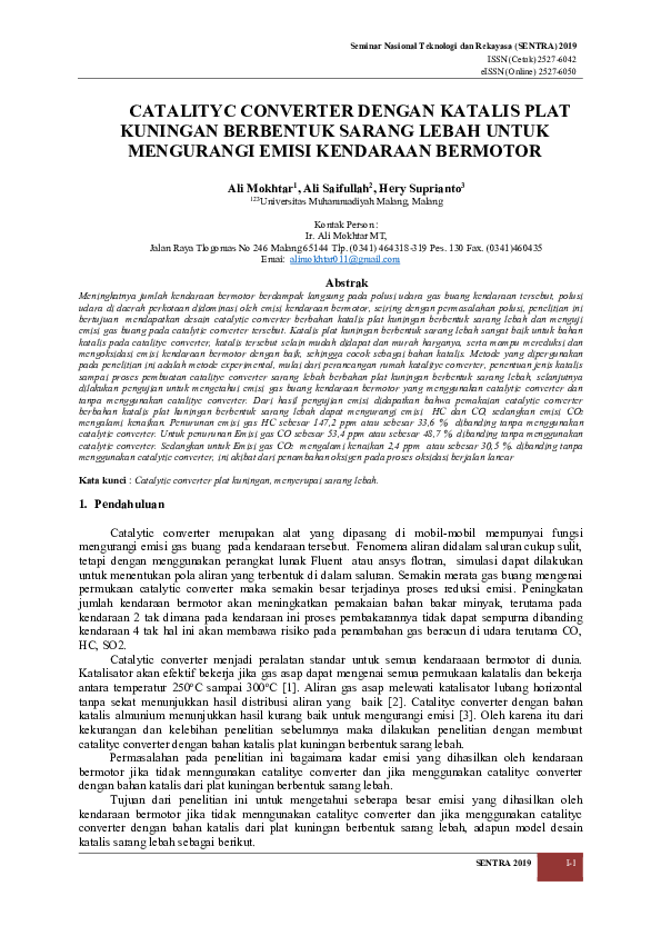 (PDF) Catalityc Converter Dengan Katalis Plat Kuningan Berbentuk Sarang ...