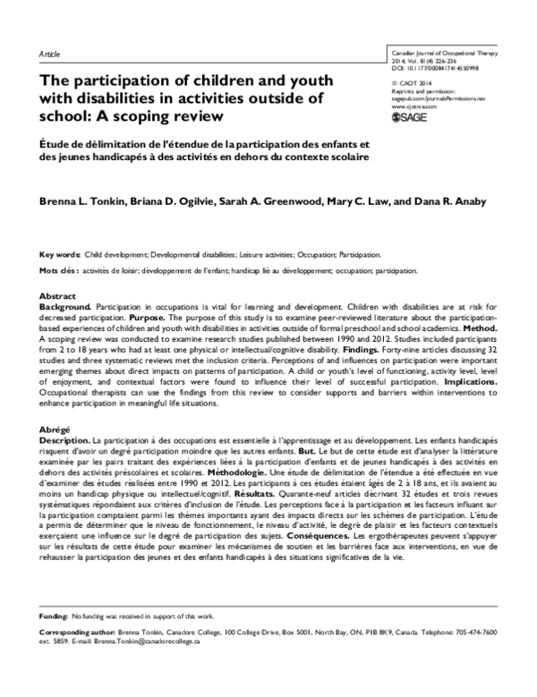 (PDF) The participation of children and youth with disabilities in ...