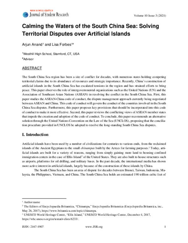 (PDF) Calming the Waters of the South China Sea: Solving Territorial ...