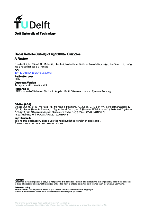 (PDF) Radar Remote Sensing of Agricultural Canopies: A Review