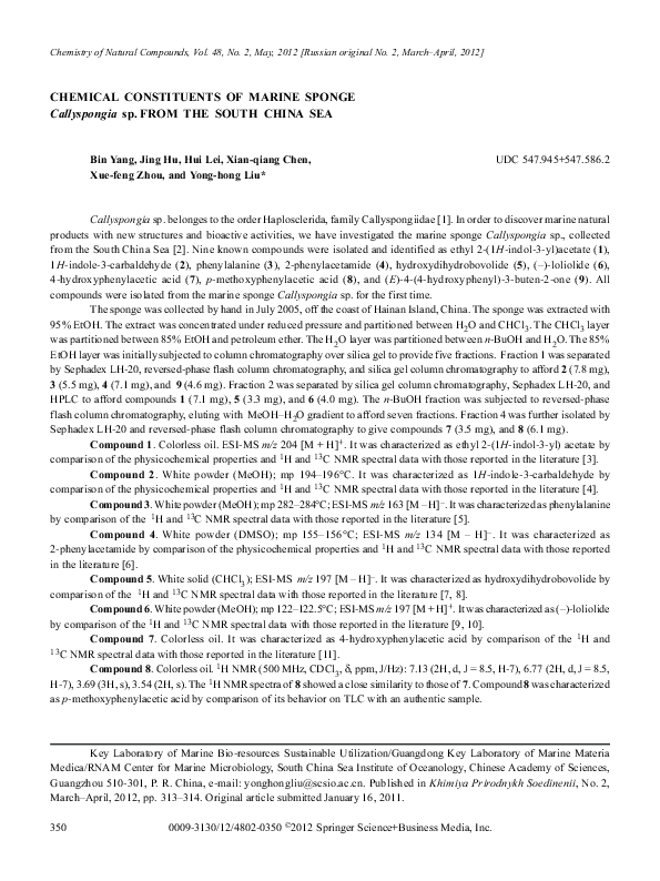 (PDF) Chemical constituents of marine sponge Callyspongia sp. from the ...