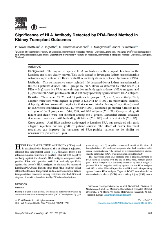 (PDF) Significance of HLA Antibody Detected by PRA-Bead Method in ...