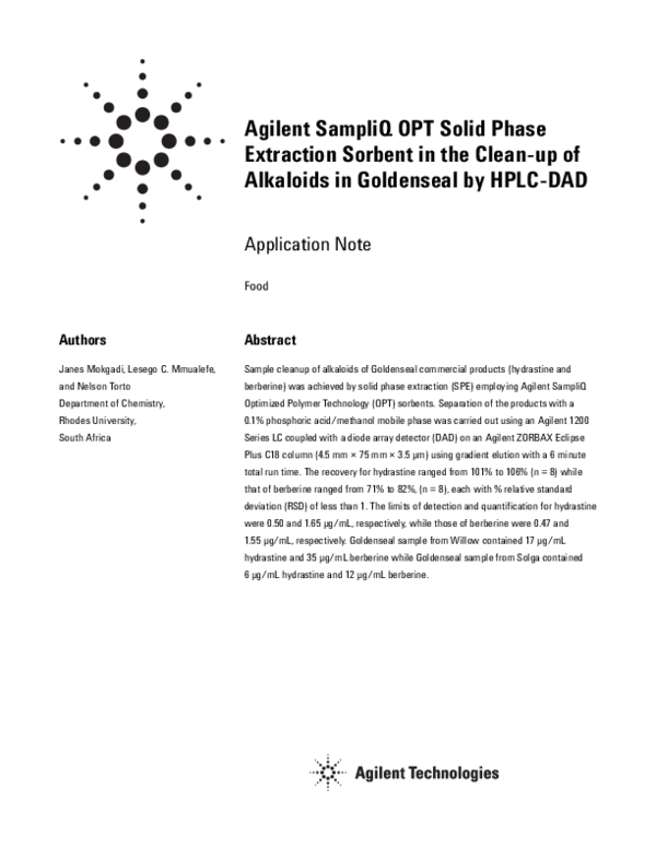 (PDF) Agilent SampliQ OPT Solid Phase Extraction Sorbent in the Clean