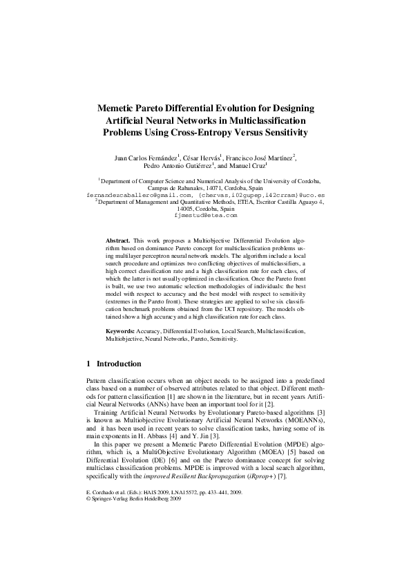 (PDF) Memetic pareto differential evolution for designing artificial ...