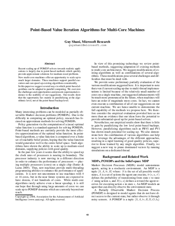 (PDF) Point-Based Value Iteration Algorithms for Multi-Core Machines