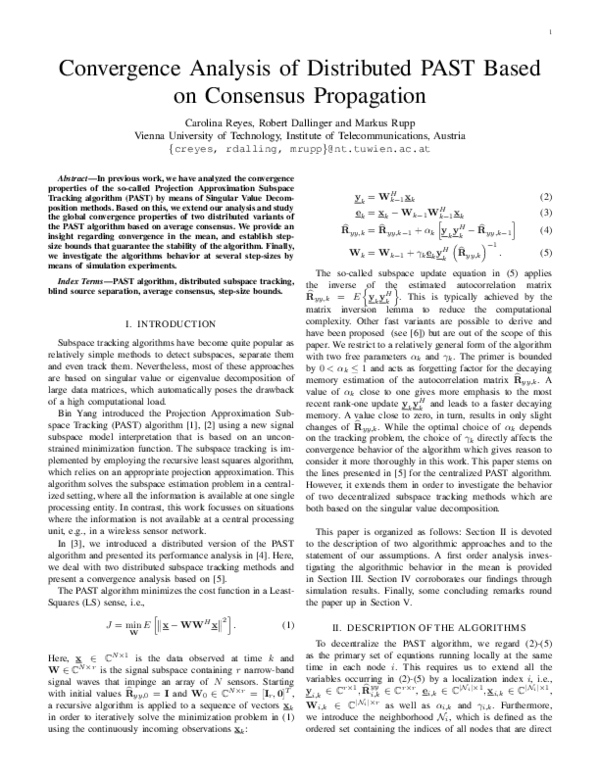 (PDF) Convergence analysis of distributed PAST based on consensus ...