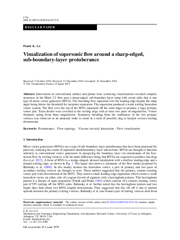(PDF) Visualization of supersonic flow around a sharp-edged, sub ...