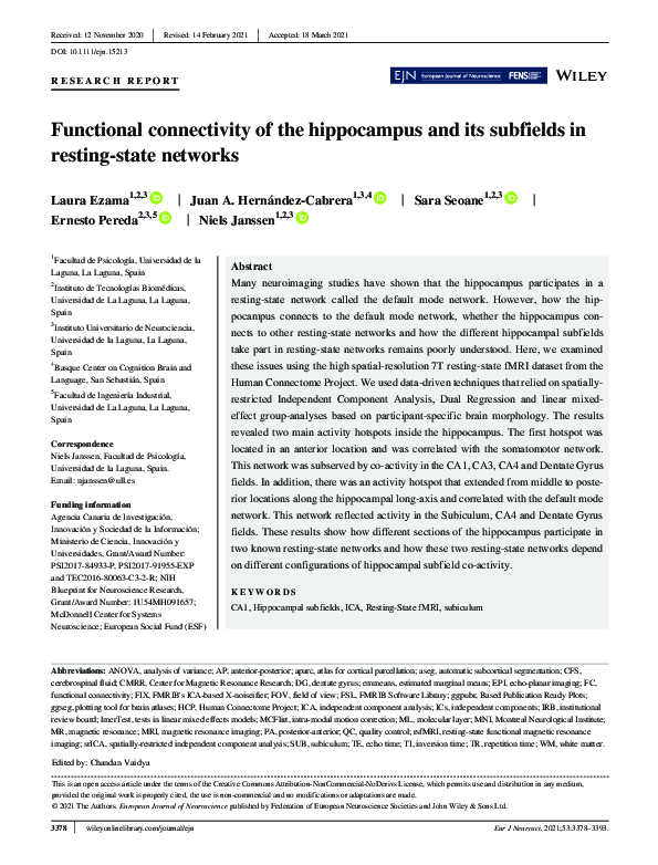 (PDF) Functional connectivity of the hippocampus and its subfields in ...