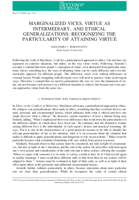 (PDF) Marginalized Vices, Virtue as Intermediary, and Ethical ...