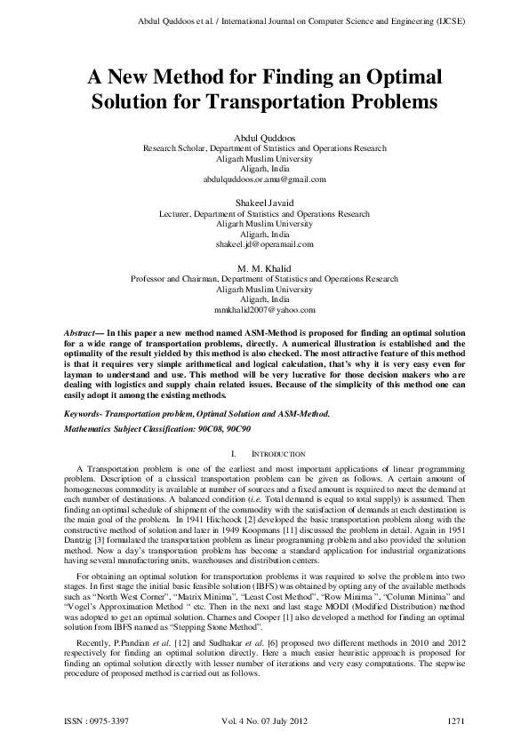 (PDF) A New Method for Finding an Optimal Solution for Transportation ...