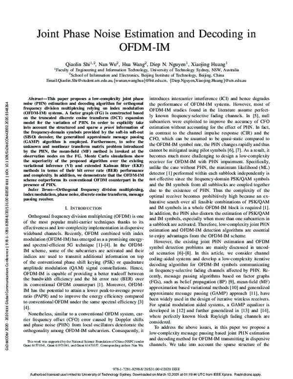 (PDF) Joint Phase Noise Estimation and Decoding in OFDM-IM