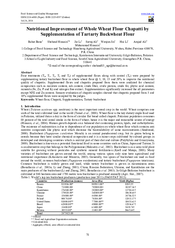 (PDF) Nutritional Improvement of Whole Wheat Flour Chapatti by ...