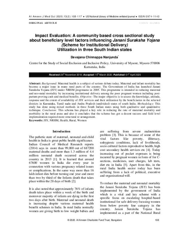 (PDF) Impact Evaluation: A community based cross sectional study about ...