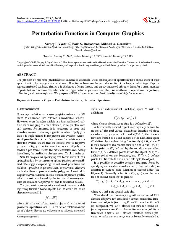 (PDF) Perturbation Functions in Computer Graphics