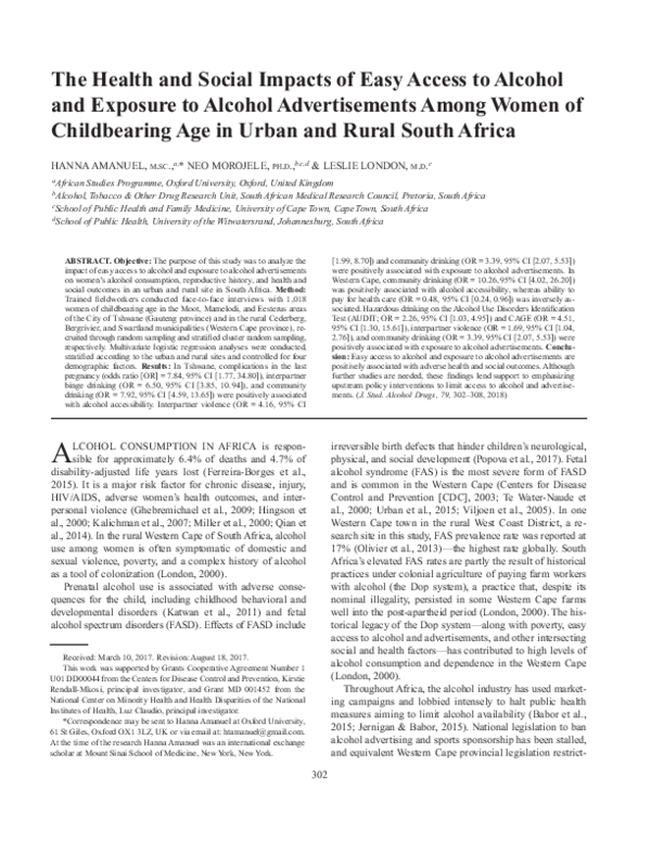 (PDF) The Health and Social Impacts of Easy Access to Alcohol and ...