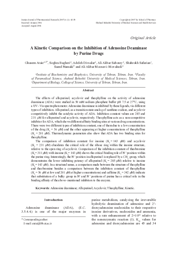 (PDF) Kinetic and Structural Analysis of the Inhibition of Adenosine ...