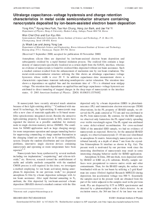 (PDF) Ultralarge capacitance–voltage hysteresis and charge retention ...