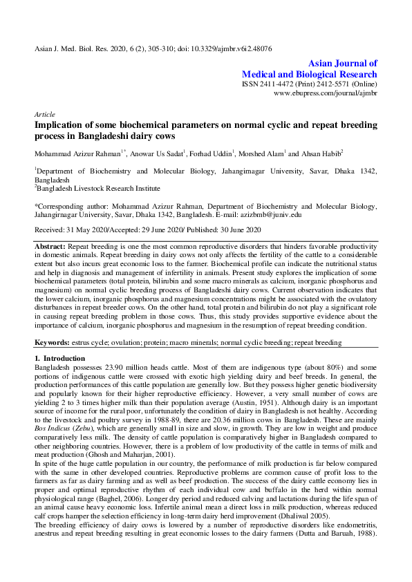 (PDF) Implication of some biochemical parameters on normal cyclic and