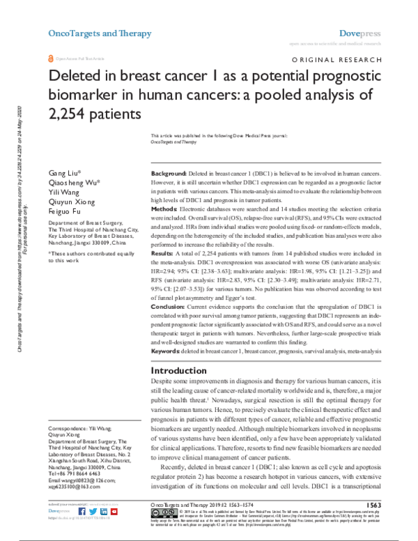 (PDF) Deleted in breast cancer 1 as a potential prognostic biomarker in ...
