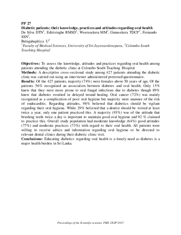 (PDF) Diabetic patients; their knowledge, practices and attitudes ...