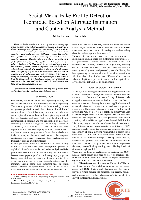 (PDF) Social Media Fake Profile Detection Technique Based on Attribute ...